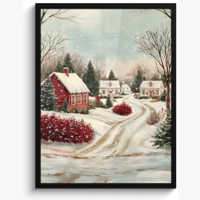 FrameYourWall Poster in lijst - Fotolijst 60x80 cm - Posters - Kerstsfeer - Landelijk - Rood - Posterlijst zwart - Decoratie - Wanddecoratie woonkamer - Muurdecoratie slaapkamer - Kerstversiering - Kerstdecoratie voor binnen - Kerstmis