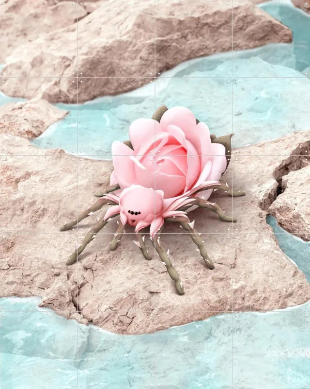 IXXI Web of Desire, Julien Tabet - 80 x 100 cm - Grote wanddecoratie en posters - Speels, Surrealisme, Fantasierijk, Fotografie, Digitale Kunst Pastel kleuren / Koele tinten / Roze