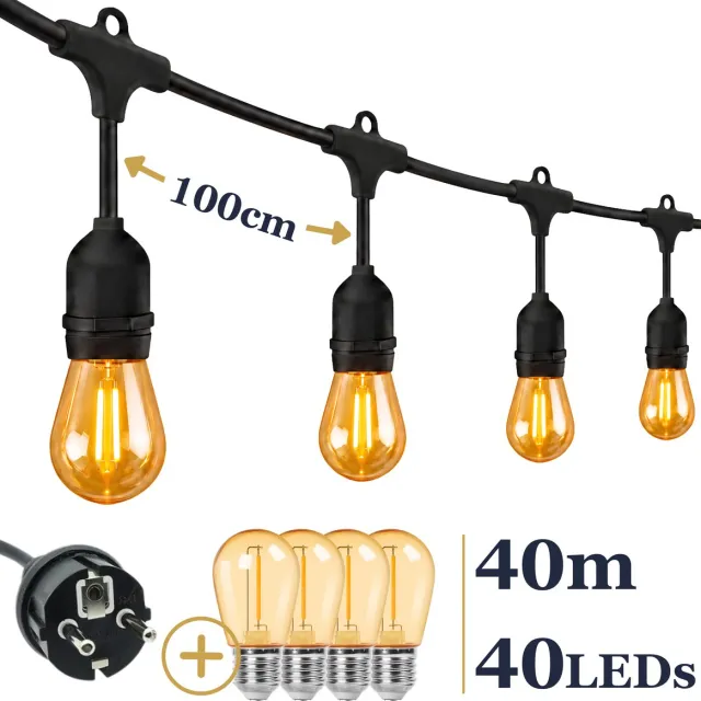 Odaily S14 Lichtsnoer 40m - 40 LEDs Amber - IP65 - Extra Warm Wit Licht - Premium Kwaliteit