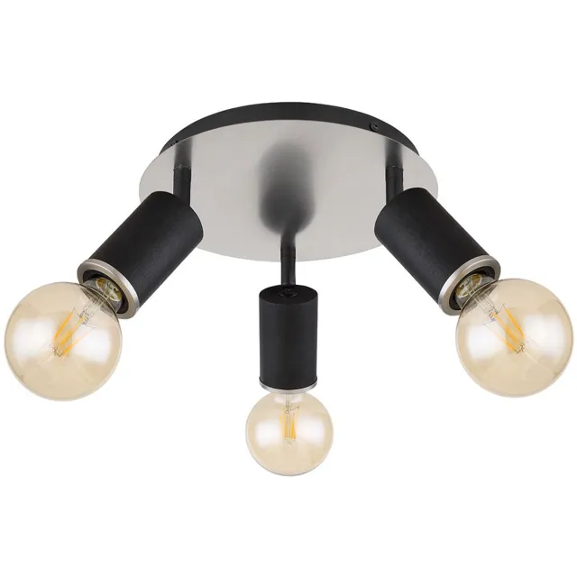Globo Plafondlamp drie spots plafondspot zwenkbare spot 3 vlammen zwart, metaal hout, 3x E27 stopcontacten, DxH 28x18 cm