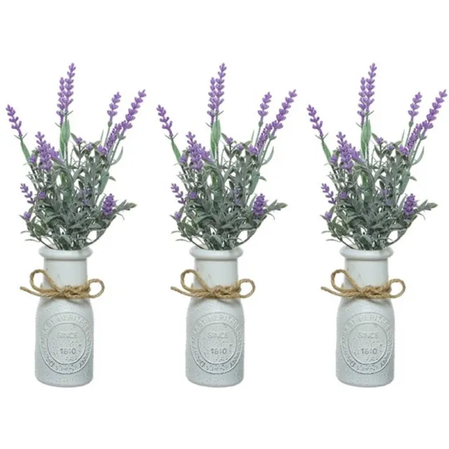 Decoris Lavendel kunstplant - 6x stuks - in witte pot - lila paars - H32 cm - lavandula