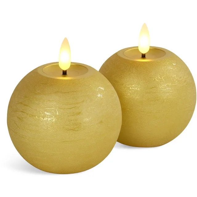 Countryfield LED Bolkaars – Ø 12,5 cm – Vlameffect – Goud - Set van 2