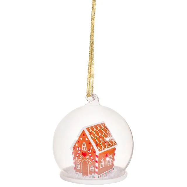 Sass & Belle Peperkoekhuisje dome kerstbal - Sass & Belle bruin