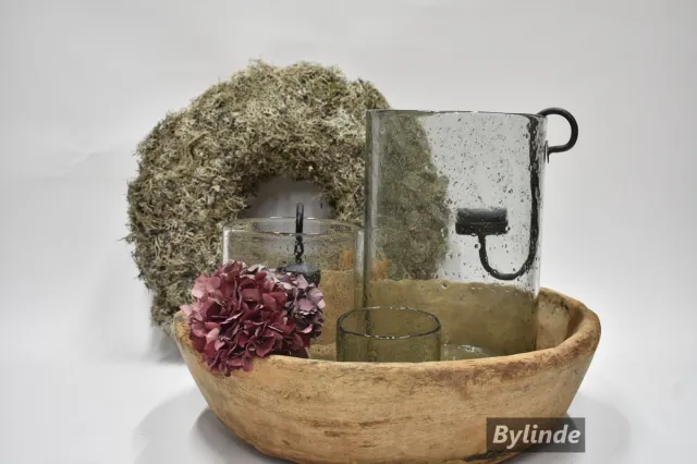 by Mooss Glazen Windlicht Stone Ø 20 cm x 30 cm - Groot windlicht steenslag - Bubbel glas - Landelijk - Sober - Robuust Naturel glas steenslag