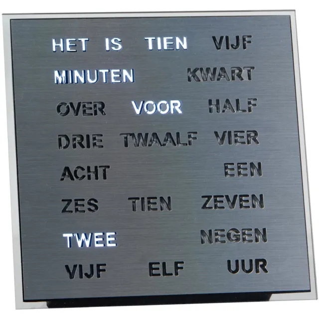 Intertime Woordklok | Wandklok | Tafelklok | 20x20 | Zilver | Duits