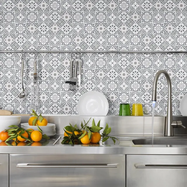 Ambiance Sticker Zelfklevende tegelmuurstickers voor keuken en badkamer - 24 authentieke cementtegelstickers van Nathalia - 24 stickers 10x10cm Multi color