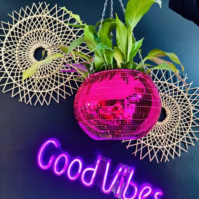 Housevitamin Hangende Vaas - Disco Glitter- Glas -Roze - 25x25x25cm
