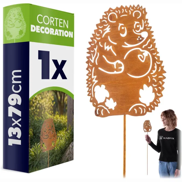 KADAX tuinplug egel van cortenstaal, 13 x 79 cm, roestdecoratie voor in de tuin, roestvrijstalen tuindecoratie om in te pluggen, roestige tuindecoratie, metalen roestplug bruin