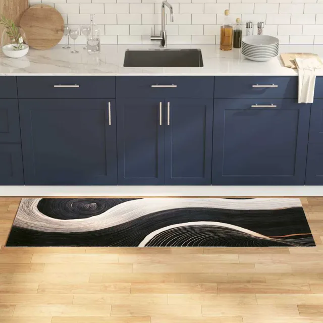 vidaXL Keuken Vloerkleed Zwart 180 x 60 cm Fluweel