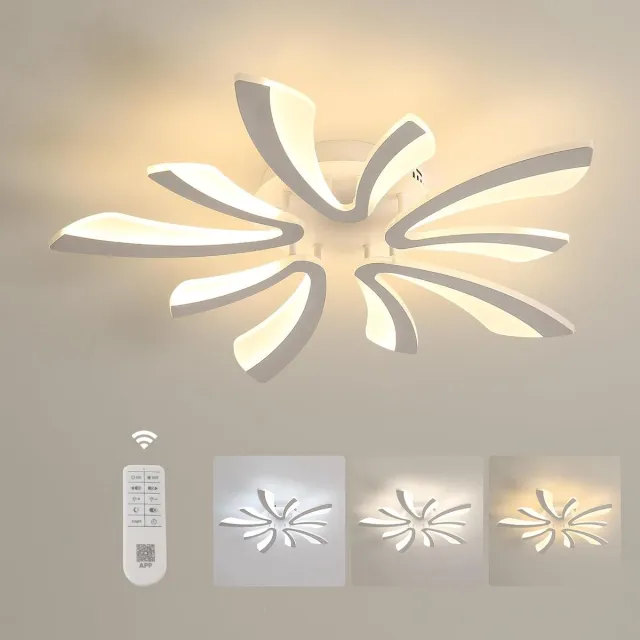 Goeco plafondlamp - 70cm - Groot - dimbare LED - 3000K/4500K/6500K -met afstandsbediening - 48W - 5400LM - voor slaapkamer eetkamer Wit