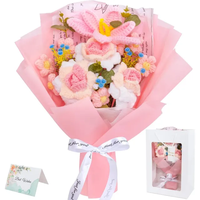 BENALLA Gehaakt Bloemenboeket - Handgebreide Rozen - Roze Kunstbloemen Voor Huisdecoratie - Cadeau Voor Moederdag Verjaardagen
