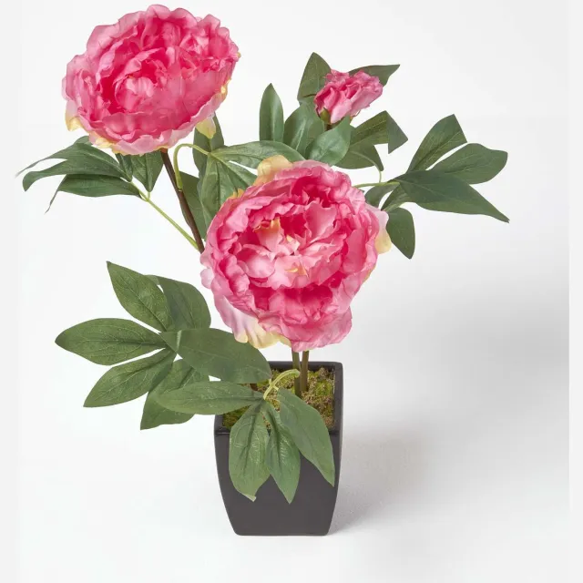 Homescapes Kunstpioenbloemen in zwarte pot, roze