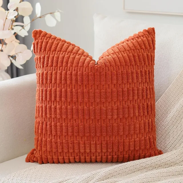 Famanu Kussenhoes Corduroy (40x40 cm) - Stijlvolle decoratie - Zacht materiaal - Oranje rood
