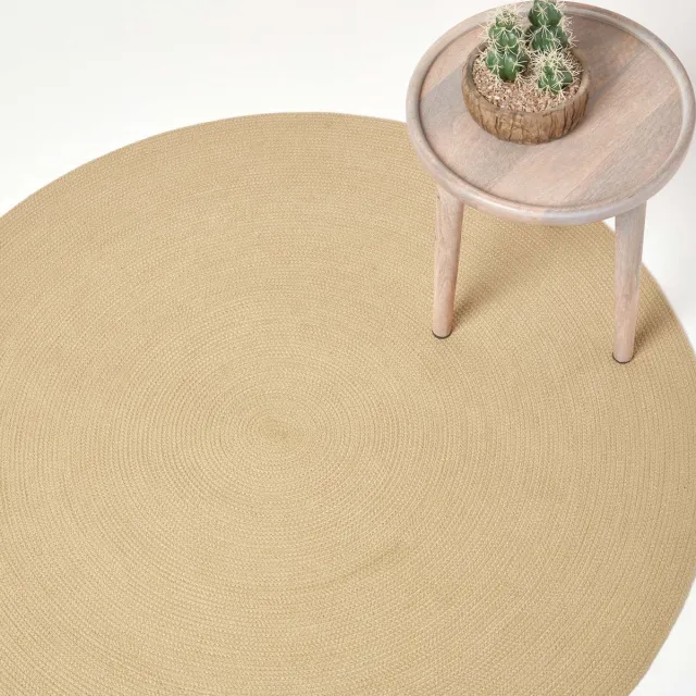 Homescapes Handgeweven gevlochten vloerkleed in beige, 150 cm rond