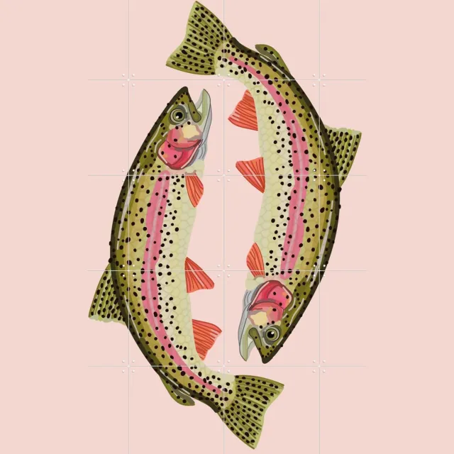IXXI Le Sardine, Lotte Snoek - 80 x 100 cm - Grote wanddecoratie en posters - Illustraties, Speels, Grafisch Ontwerp, Woonkamer, Vissen, Zeeleven Roze / Groen
