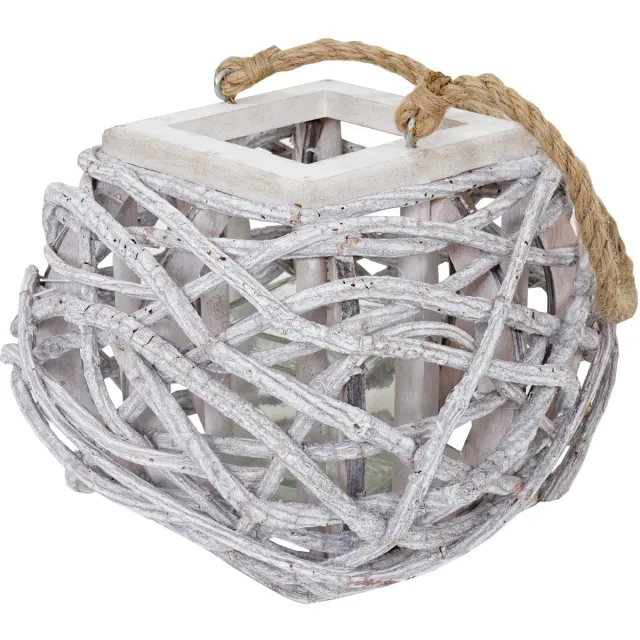 MCW Lantaarn 40cm, hangende kandelaar met glazen inzet 8cm, wit-grijs