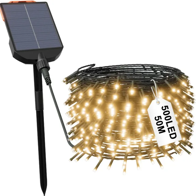 Aufun Zonne-Lichtsnoer, Warmwitte Gordijnverlichting Voor Buiten, 50 M, 13 Standen, Led-Lichtdecoratie Voor Kamer, Kerstmis, Halloween