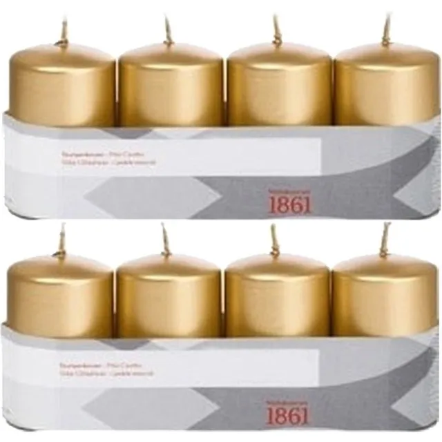 Trend Candles Cilinderkaarsen/stompkaarsen - set 8x - goud - 5 x 8 cm - 18 branduren Goudkleurig