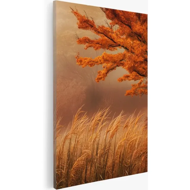 Saammp Canvas Schilderij - Bos tijdens de herfst - Landschap - graan - Natuur - 30x45 - Foto op canvas - Wanddecoratie - Muurdecoratie Woonkamer - Slaapkamer decoratie - Canvas Print Multicolor