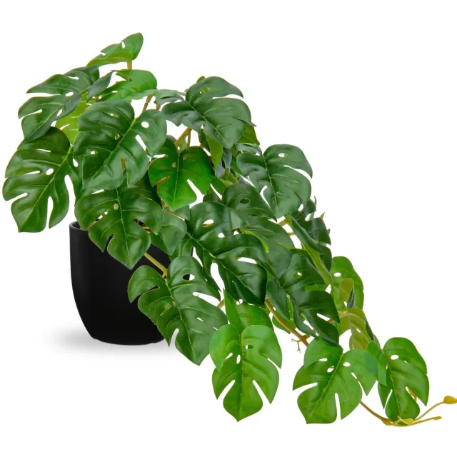 Ibenzoa Kunstmatige Tropische Monstera Planten in Zwarte Potten voor Tafeldecoratie en Kantoorinrichting groen