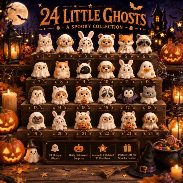 Ulisem Little Ghosts Halloween Aftelkalender 24 Dagen - Halloween Decoratie - Spooky Verrassing - Aftellen Naar Halloween - Met 24 Kleine Geest Figuren - Vanaf 1 Oktober - Voor Feest En Seizoensdecoratie Oranje