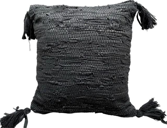 Rocaflor kussen - zwart - leer - gerecycled - 45x45 cm