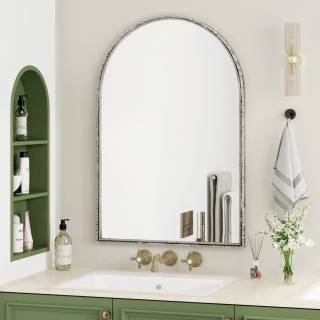 MODENUIT Wandspiegel Halfrond 61 cm Met Lijst - Glas en IJzer - Zilver - Voor Badkamer en Woonkamer Decoratie Silver