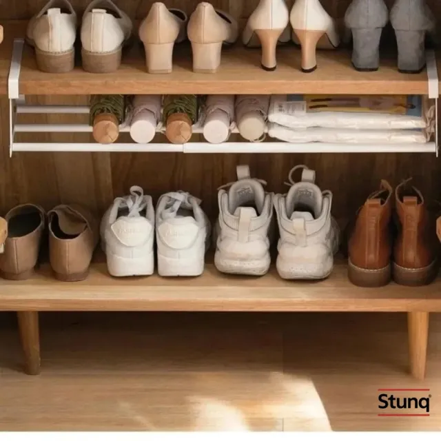 Stunq Verstelbaar Schoenenrek onder Plank – Ruimtebesparende Organizer, Wit