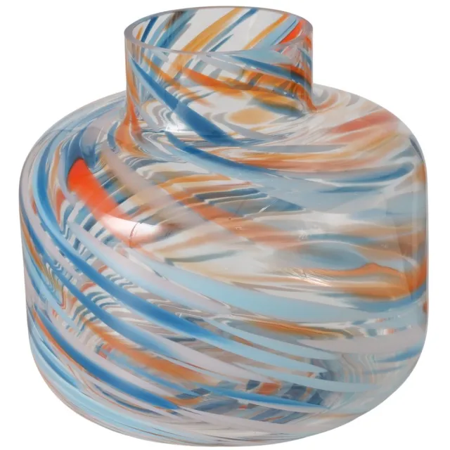 Boltze Home Vaas Raya - Glas - blauw - oranje gestreept - 20 cm - Boltze