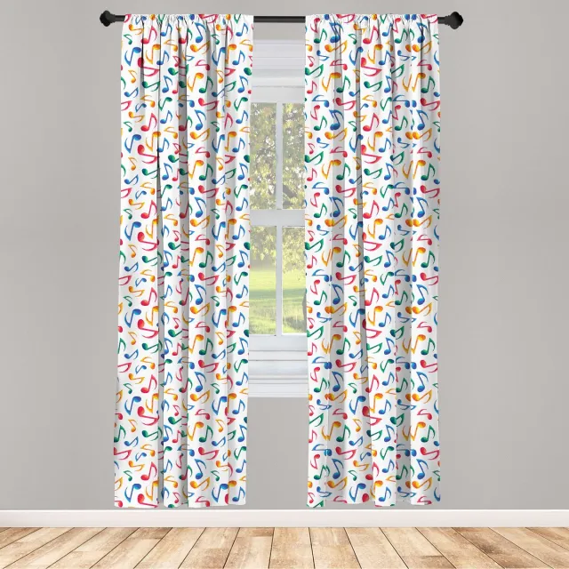 ABAKUHAUS Muziek Raamgordijnen Aquarel – 2-delig set – 75x175 cm – Microvezel, Halfschaduw Wit