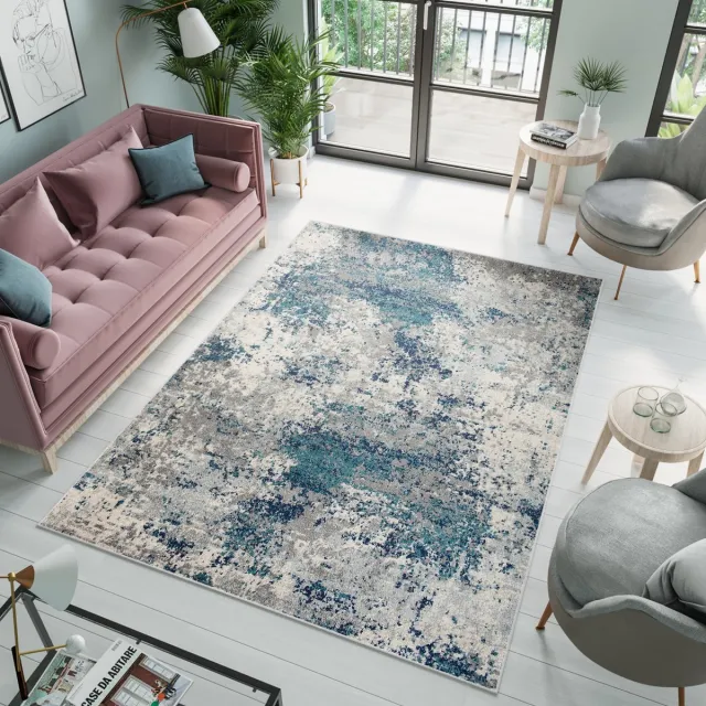 Tapiso Denver Vloerkleed Grijs Blauw Woonkamer Laagpolig Tapijt Maat- 140x200 Blauw Lichtgrijs
