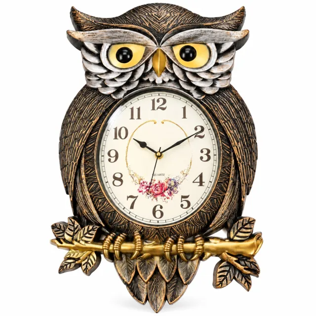 SWGOTA Uilenwandklok 52 x 31 x 5,5 cm - Antiek koperkleurig - Stil kwartsuurwerk - Decoratief enkelzijdig wandmodel