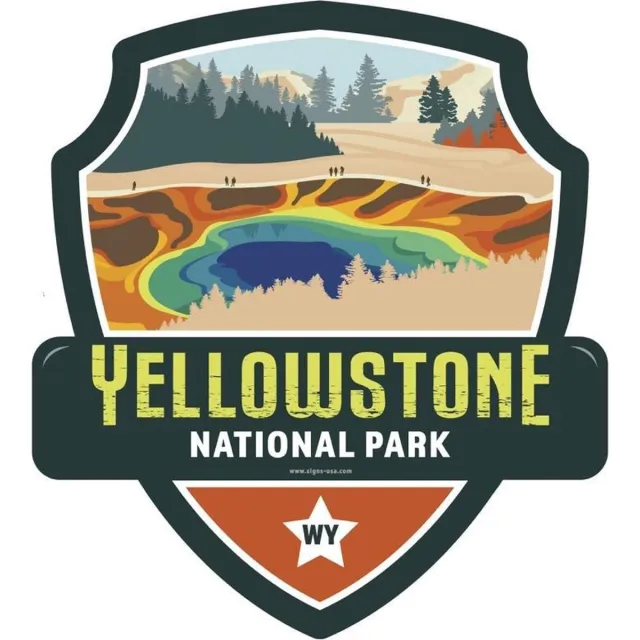 Signs-USA Landmark YELLOWSTONE GRAND PRISMATIC National Park - Wandbord - 28 x 31 cm Blauw, oranje, geel, groen