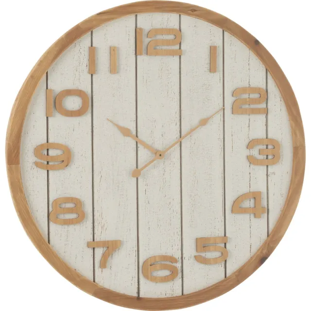J-Line klok - hout - wit/naturel - large - Ø 60 cm