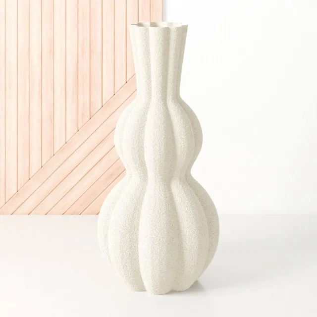 Fleuriek Kleine vaas Beige - H30 cm - Bolvaas voor droogbloemen of als decoratieve bloemenvaas, ronde design vaasjes van bio-kunststof - Vaas met structuur