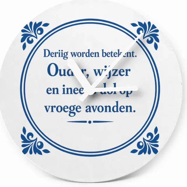 Mr Cadeautjes Glazen klok Ø 20 - design Klassieke tegelvorm met speelse, brutale quote rond een nieu | cadeau Wit