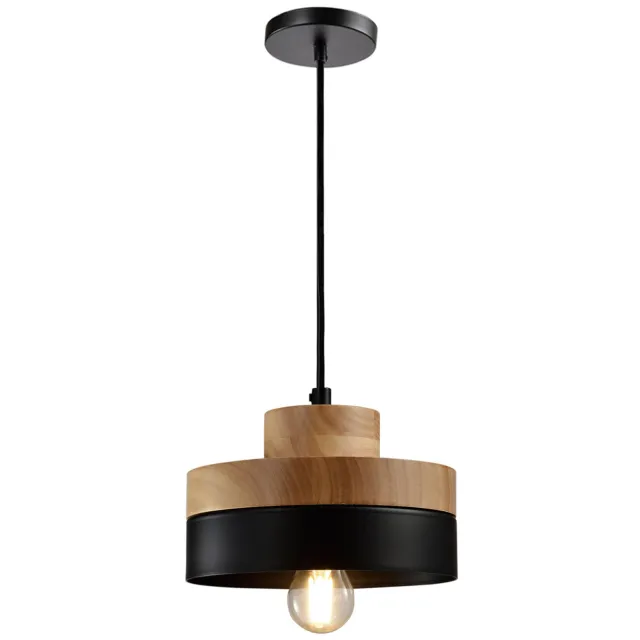 QUVIO Hanglamp Scandinavisch - Rond tweelaags metaal en hout - Diameter 18 cm Zwart