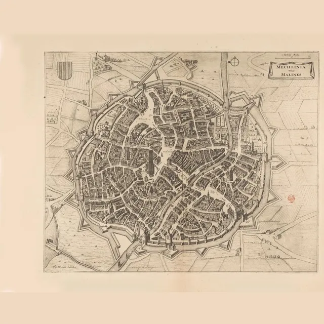 Esque Historische Kaart Mechelen - Oude Stadsplattegrond - Poster Antieke Kaart - 70x50 cm Losse Poster