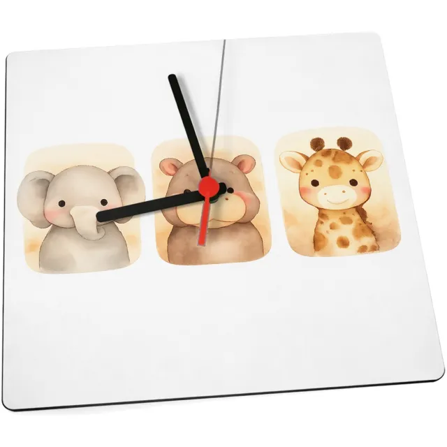 Mr Cadeautjes Klok 19 x 19 - design Safari duo in afgeronde panelen | cadeau Wit