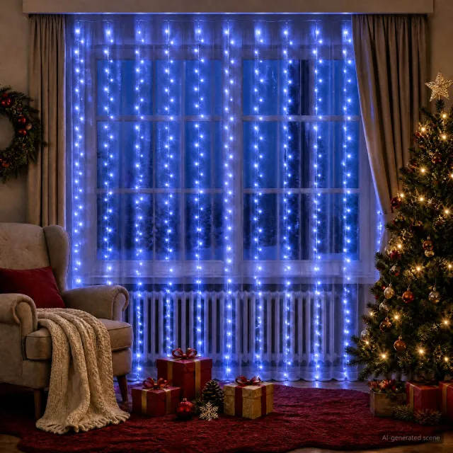 vidaXL Lichtgordijn 300 LED's Blauw 300 x 300 cm
