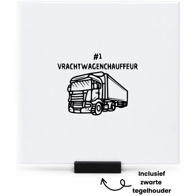 Hacebo Nummer 1 vrachtwagenchauffeur tegeltje met tegelhouder - cadeau vrachtwagenchauffeur - tegeltjes met tekst - leuk cadeau voor je vrachtwagenchauffeur om te geven - verjaardag vrachtwagenchauffeur - spreuktegels - 15x15 CM Wit