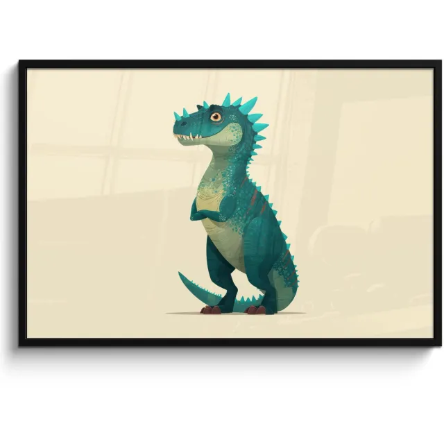 FrameYourWall Poster in lijst - Fotolijst 120x80 cm - Posters - Dinosaurus - Turquoise - Stekels - Posterlijst zwart - Decoratie - Wanddecoratie woonkamer - Muurdecoratie slaapkamer Dinosaurus - Stekels