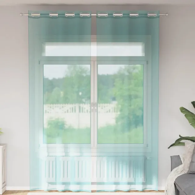 vidaXL Gordijnen voile met doorvoertules 2 st turkoois turquoise