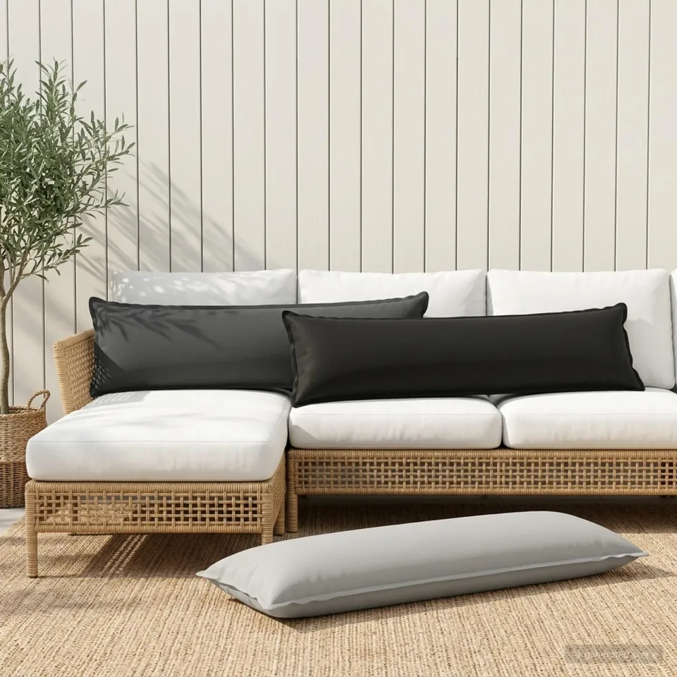 vidaXL Dekenkussen - HOUTEN - Grijs - 40 - x - 145 - cm - Polyester, foto 2