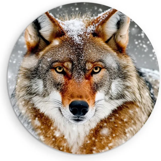 Saammp Forex Muurcirkel - Wolf met sneeuw - Dieren - Natuur - Ø 60 - Wandcirkel - Wanddecoratie Cirkel - muurdecoratie Woonkamer - Slaapkamer decoratie - Rond Schilderij