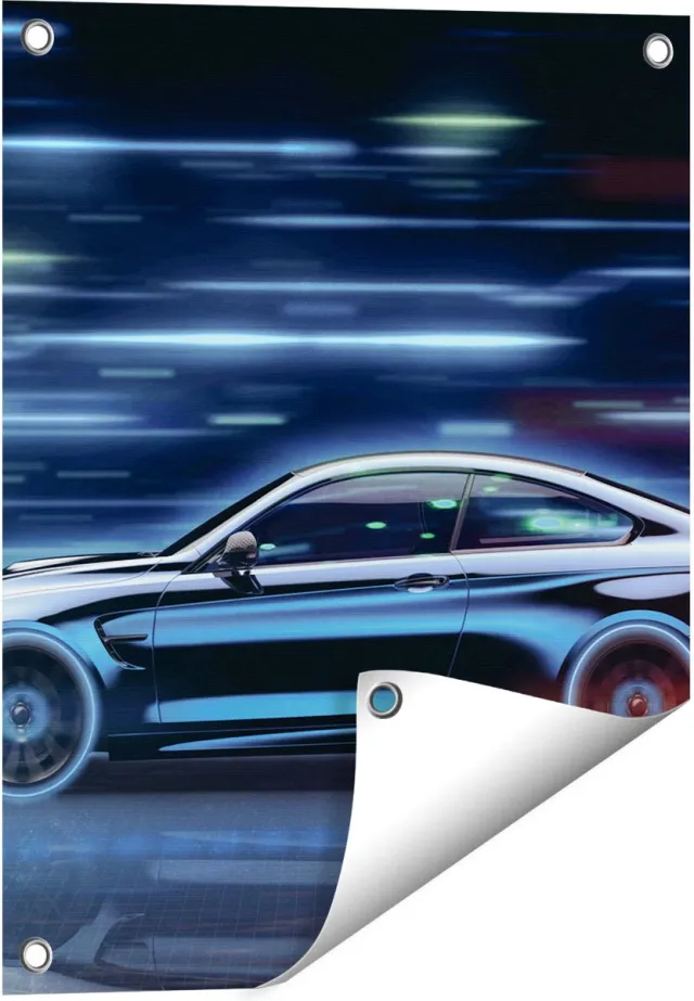 Gards Tuinposter Zwarte Sportwagen Auto - 40x50 cm - Tuindoek - Tuindecoratie - Wanddecoratie buiten - Tuinschilderij Multikleur