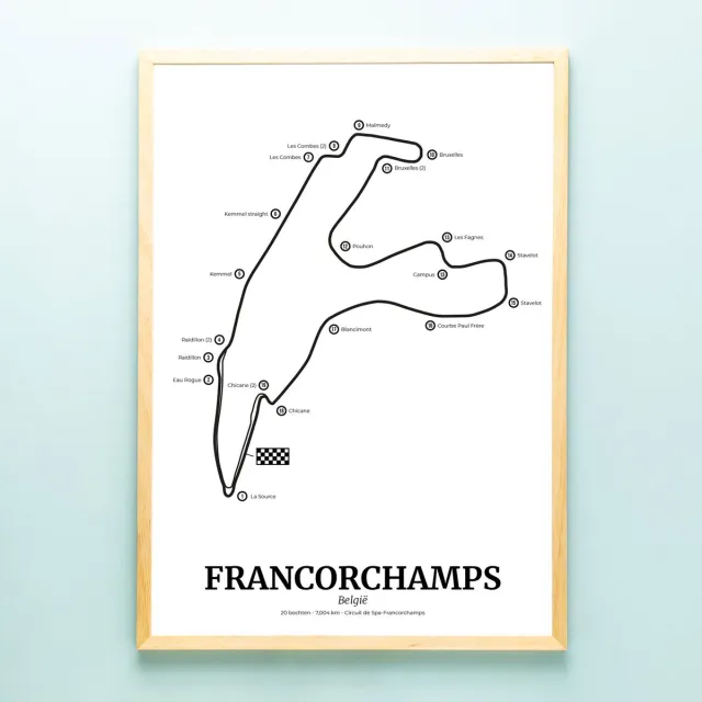 Ditverzinjeniet.nl Poster Formule 1 Circuit Belgie Francorchamps - A3 Formaat Wit,Zwart