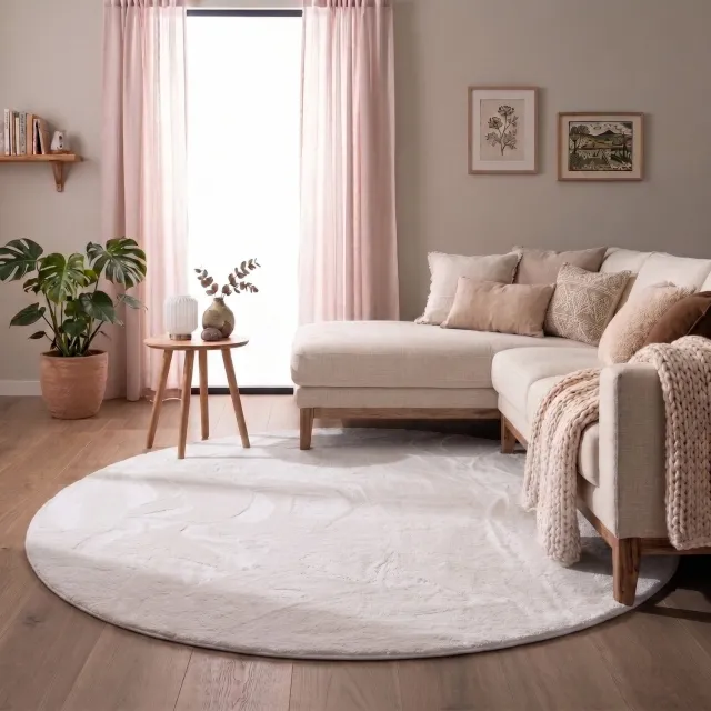 NATURL. Rond laagpolig vloerkleed - Cozy Wit - Ø 80cm