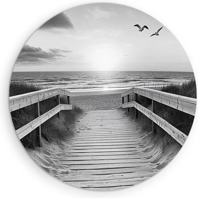 Saammp Muurcirkel Hout - Zwart-Wit - strand en zee - Duinen - Ø 90 - Wandcirkel - Wanddecoratie Cirkel - muurdecoratie Woonkamer - Slaapkamer decoratie - Rond Schilderij