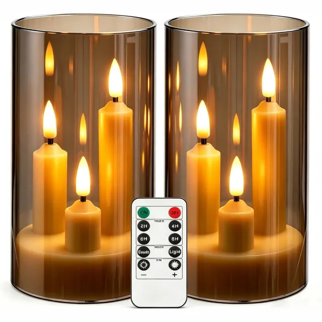 FLITI LED-stompkaarsen - met afstandsbediening en vlam-effect - voor huis, bruiloft en kerst - vlamloze kaarsen - voor feestliefhebbers - transparant - 2 stuks Geel
